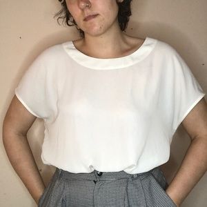 Capped sleeve, white sheer blouse, L